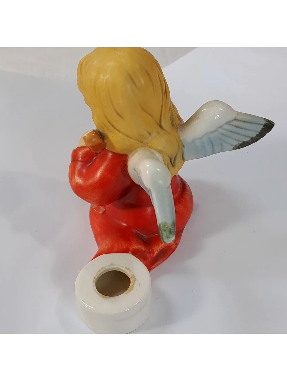 Vintage Goebel Weihnacht angel girl candle holder red Mandolin 42-077 figurine